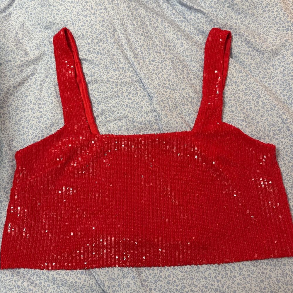 Show Me Your MuMu Red Sequin Crop Top